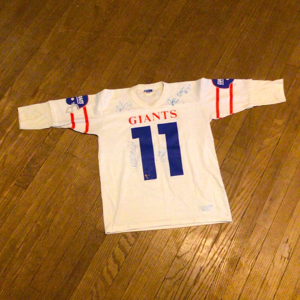 Rare 1980’s NY Giants Phil Simms X-Large Jersey signed by 5 1987 members